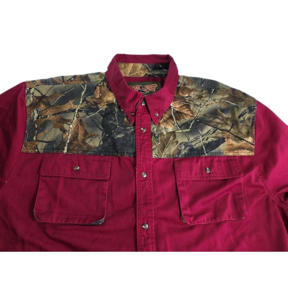 Trail Crest  Heavy Long Sleeve BUTTON DOWN Red Camo Hunting Shirt 2XL POCKETS